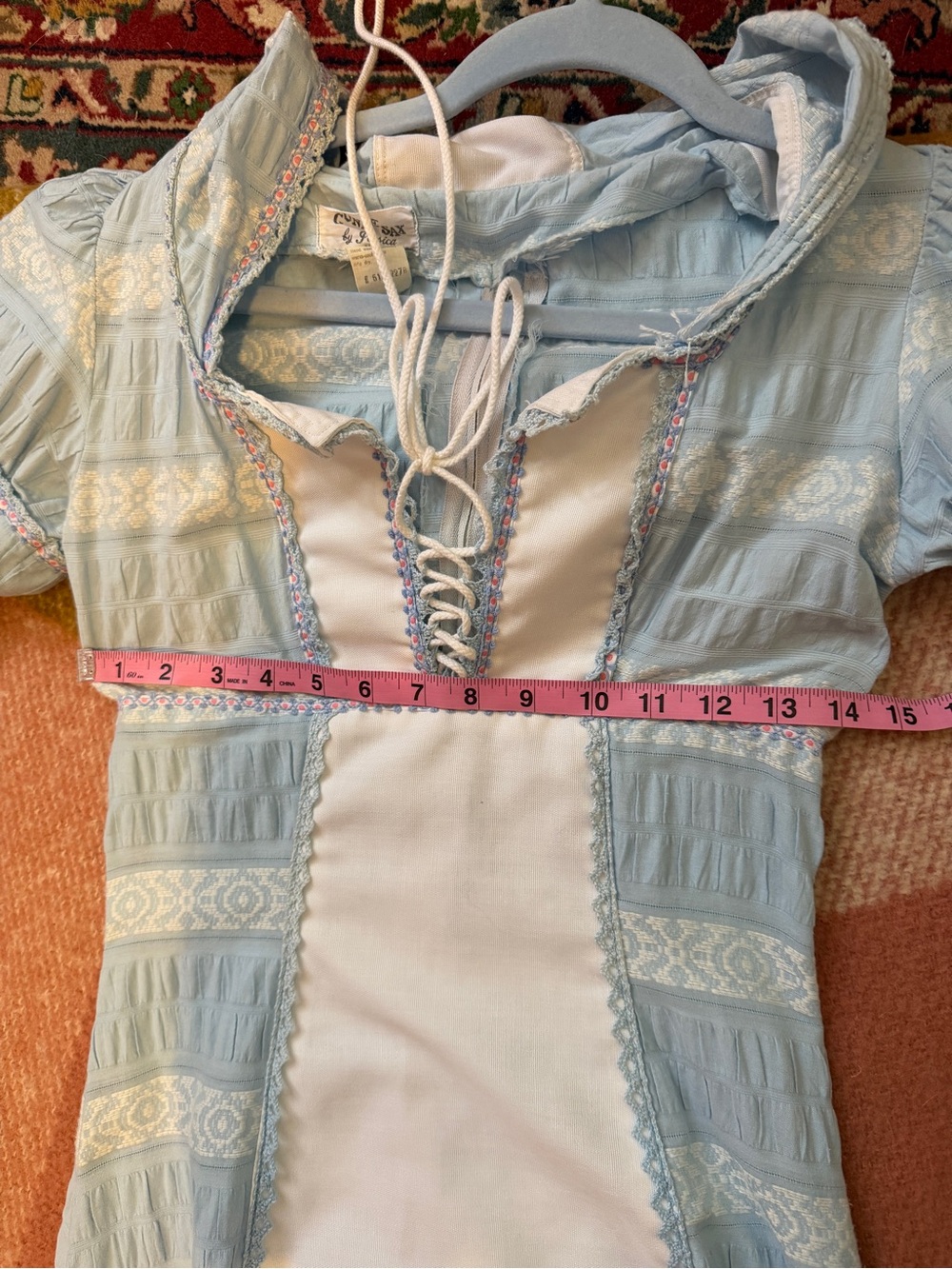 Rare White Label Gunne Sax Blue and White Hood with Blue and Pink Trim, 7 - Picture 4 of 16